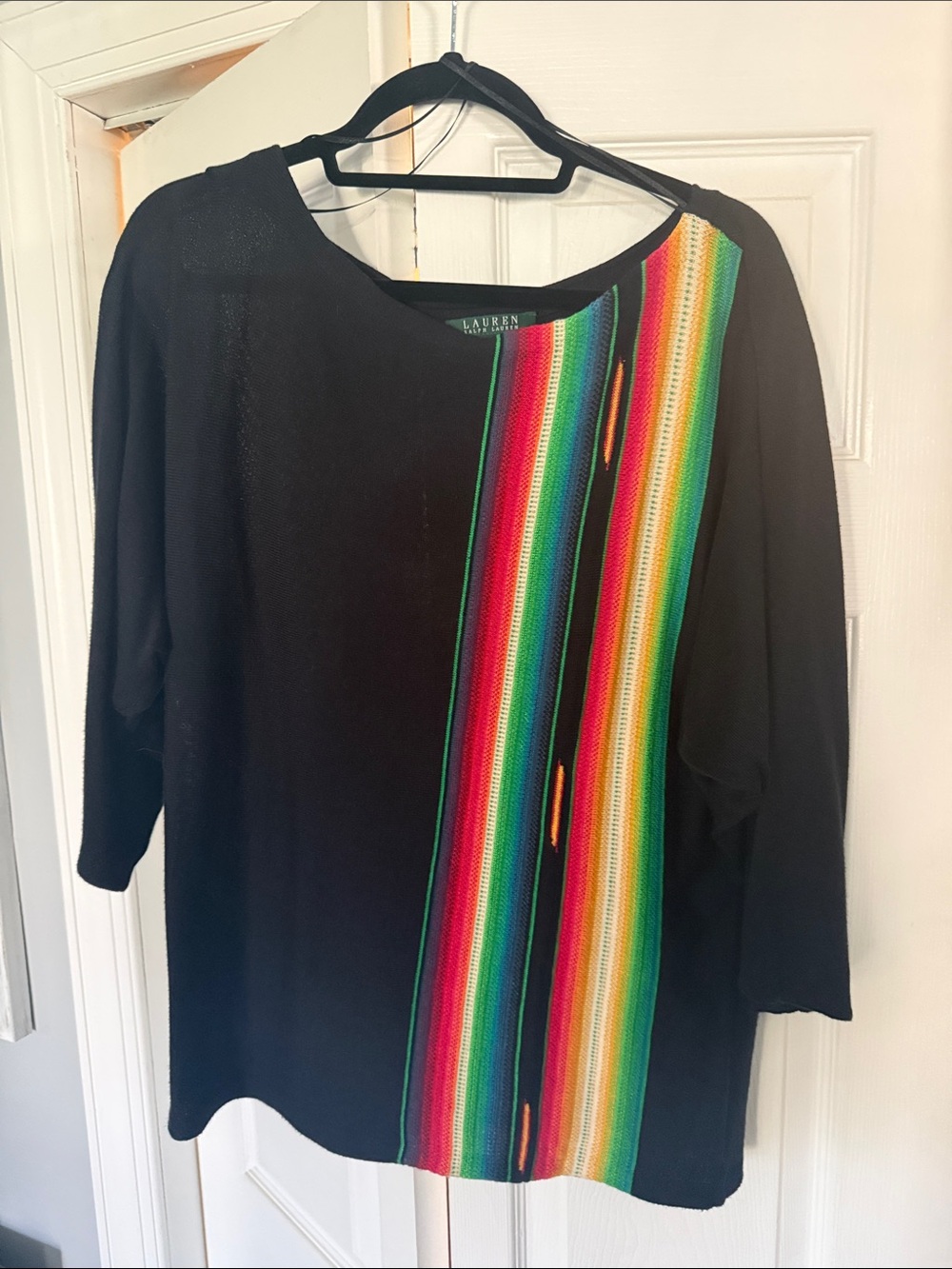 Lauren Ralph Lauren Black Sweatshirt with Vertical Rainbow Stripe